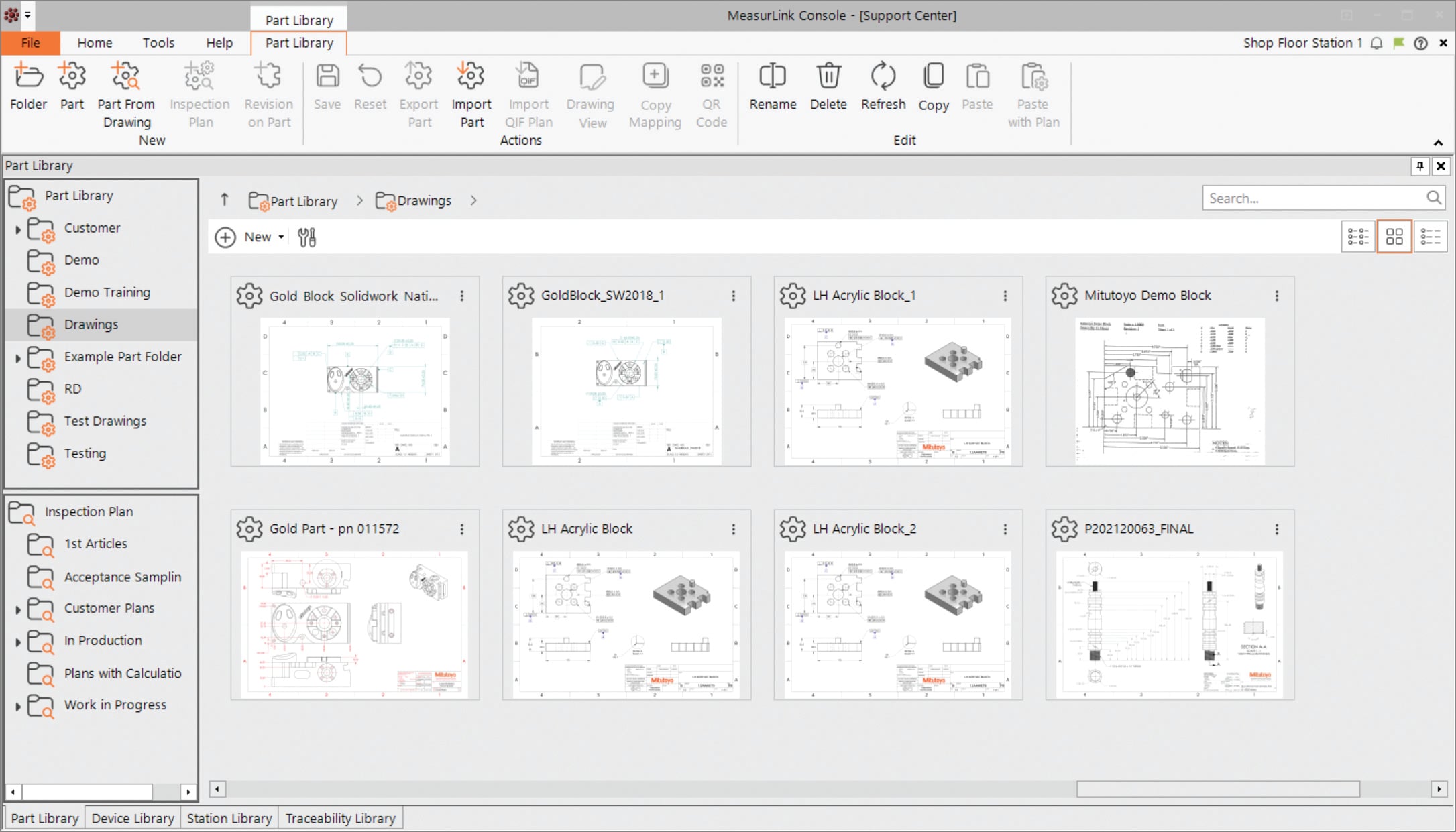 Support center tile view with drawings